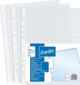 Koszulki Groszkowe BANTEX A4 MAXI Poszerzana 90 mic. 50 szt.