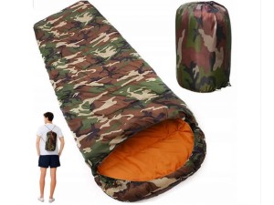 Śpiwór turystyczny kołdra z kapturem mumia moro