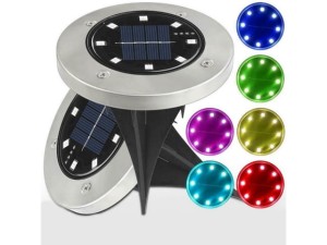 Lampa lampka ogrodowa gruntowa 8 led RGB dysk disk