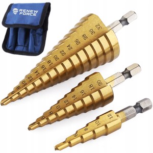 WIERTŁA STOŻKOWE ZŁOTE ZESTAW Z ETUI CON-DRILL