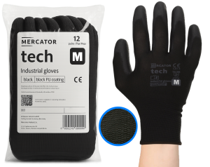 Rękawice Robocze MERCATOR Tech Black+Black PU - M - 12 Par