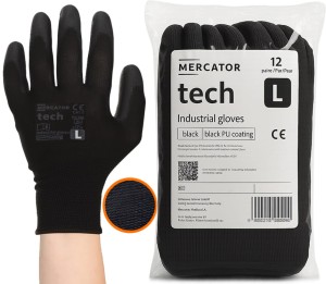 Rękawice Robocze MERCATOR Tech Black+Black PU - L - 12 Par