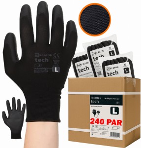 Rękawice Robocze MERCATOR Tech Black+Black PU - L - 240 Par