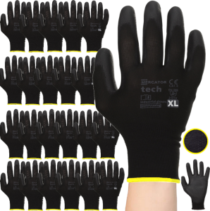 Rękawice Robocze MERCATOR Tech Black+Black PU - XL - 120 Par