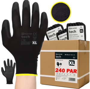 Rękawice Robocze MERCATOR Tech Black+Black PU - XL - 240 Par