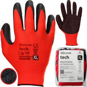 Rękawice Robocze MERCATOR Tech Red+Black Latex - XL - 12 Par