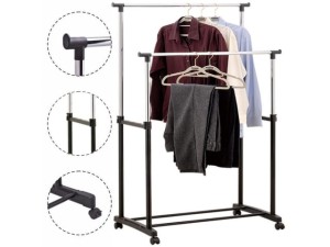 WIESZAK NA KÓŁKACH PODWÓJNY STOJAK NA UBRANIA