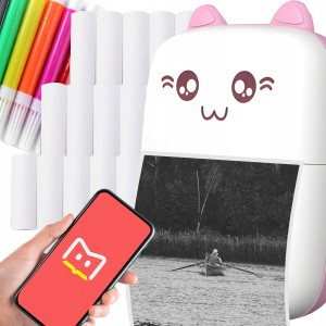ZESTAW 21 W 1 MINI DRUKARKA PRZENOŚNA BEZPRZEWODOWA RÓŻOWA C28