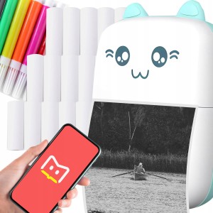 ZESTAW 21 W 1 MINI DRUKARKA PRZENOŚNA BEZPRZEWODOWA NIEBIESKA C28