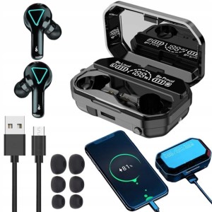 SŁUCHAWKI BEZPRZEWODOWE Z POWERBANKIEM I LATARKĄ A15