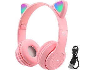 SŁUCHAWKI DLA DZIECI BEZPRZEWODOWE KOCIE USZY LED