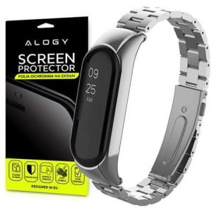 Bransoleta Alogy Stainless Steel do Xiaomi Mi Band 5 Srebrna + 5x Folia Alogy