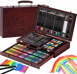 ZESTAW ARTYSTYCZNY 142 szt. DREWNIANA GRUBA WALIZKA INGRES142