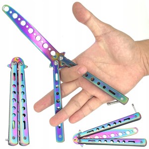 NÓŻ MOTYLKOWY TRENINGOWY TĘCZOWY C23