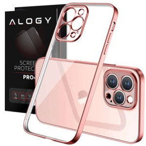 Etui Alogy TPU Luxury Case z osłonką na aparat do Apple iPhone 12 Pro różowo-przezroczyste + Szkło