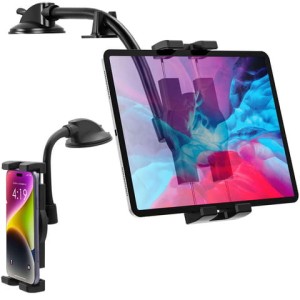 Uchwyt samochodowy na tablet telefon 4-13" - długie regulowane ramię, montaż na kokpit i szybę, stabilny i uniwersalny - Alogy SteadyRide™ Czarny