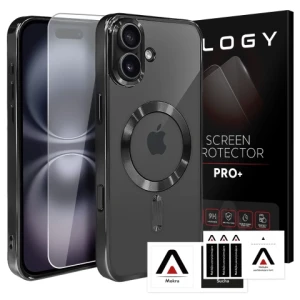 Etui MagSafe Case do Apple iPhone 16 Plus Alogy Glamour Luxury Ring obudowa czarno-przezroczyste + szkło hartowane