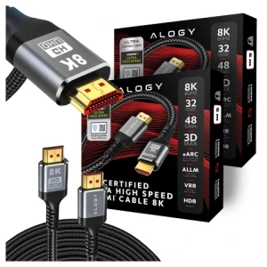 2x Kabel HDMI 2.1 Alogy 5m 4K 8K PREMIUM MIEDŹ ULTRA High Speed 60Hz 48GBps Czarny