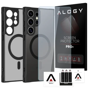 Etui do Samsung Galaxy S25 Ultra obudowa ochronna na telefon Alogy Matte HybridMag™️ Case do MagSafe Matowe Czarne + Szkło Hartowane