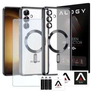 Etui do Samsung Galaxy S25 Alogy LuxeShield™️ Glamour Luxury Ring obudowa z osłoną aparatów Czarne + szkło hartowane