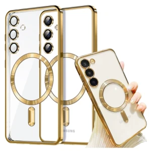 Etui do Samsung Galaxy S24 FE Alogy LuxeShield™️ Glamour Luxury Ring obudowa do MagSafe z osłoną aparatów Złote