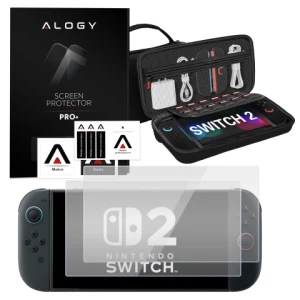 Pokrowiec Etui do Nintendo Switch 2 2025 Torba Ochronna Twarda EVA, Wodoodporna, Lekka, z Uchwytami i przegrodami akcesoria Alogy HardFoamBag™ - Czarna + 2X SZKŁO HARTOWANE