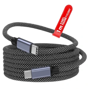 Kabel Zasilający USB-C do USB-C 65W 1m, Szybkie Ładowanie PD, Magnetyczny, Trwały i Elastyczny Przewód Kompatybilny z iPhone, MacBook i Android, Alogy MagiCharge™ - Czarny