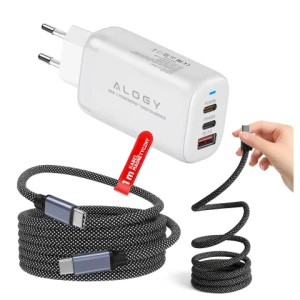 Kabel Zasilający USB-C do USB-C 65W 1m, Szybkie Ładowanie PD, Magnetyczny, Trwały i Elastyczny Przewód Kompatybilny z iPhone, MacBook i Android, Alogy MagiCharge™ - Czarny