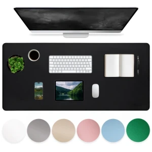Podkładka na biurko 90×45 cm - antypoślizgowa mata ochronna z eleganckiej ekoskóry PU, pod mysz i klawiaturę, stylowa i trwała - Alogy WorkMat™ Czarna
