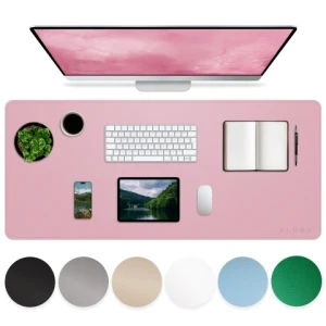 Podkładka na biurko 90×45 cm - antypoślizgowa mata ochronna z eleganckiej ekoskóry PU, pod mysz i klawiaturę, stylowa i trwała - Alogy WorkMat™ Różowa