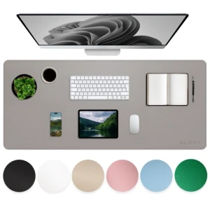 Podkładka na biurko 90×45 cm - antypoślizgowa mata ochronna z eleganckiej ekoskóry PU, pod mysz i klawiaturę, stylowa i trwała - Alogy WorkMat™ Szara