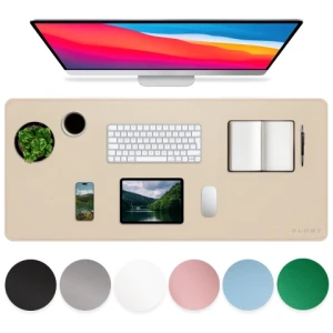Podkładka na biurko 90×45 cm - antypoślizgowa mata ochronna z eleganckiej ekoskóry PU, pod mysz i klawiaturę, stylowa i trwała - Alogy WorkMat™ Beżowa