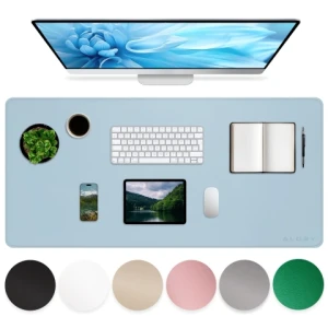 Podkładka na biurko 80×40 cm - antypoślizgowa mata ochronna z eleganckiej ekoskóry PU, pod mysz i klawiaturę, stylowa i trwała - Alogy WorkMat™ Niebieska