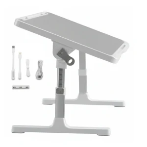 Stolik składany regulowany 60×35 cm - biurko na laptopa z szufladą i portem USB, składane nogi, stabilna konstrukcja do pracy i nauki - Alogy FoldDesk™