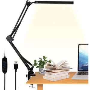 Lampa lampka biurkowa LED Kreślarska USB Alogy z regulowanym długim ramieniem do blatu biurka Czarna