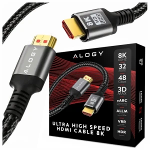 Kabel HDMI 2.1 10 m, 4K/8K Alogy Ultra High Speed™ 48 Gbps 60Hz, Premium z Pozłacanymi Końcówkami, Nylonowy Oplot, Miedziany - Czarny