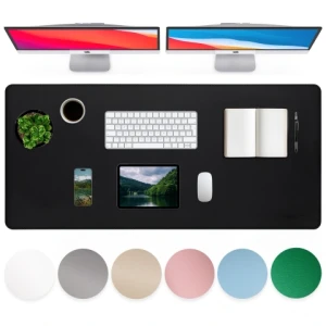 Podkładka na biurko 120×60 cm - antypoślizgowa mata ochronna z eleganckiej ekoskóry PU, pod mysz i klawiaturę, stylowa i trwała - Alogy WorkMat™ Czarna