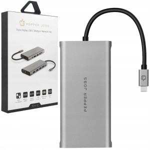 HUB USB-C 12w1 Pepper Jobs 2x HDMI Display Port 4xUSB SD/TF RJ-45 PD 100W