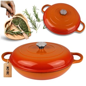 EMALIOWANY GARNEK ŻELIWNY PŁASKI 30cm 3L HAGE ORANGE
