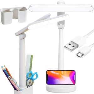 Lampka biurkowa LED nocna lampa USB na biurko dotykowa regulowana organizer i stojaki na telefon biała