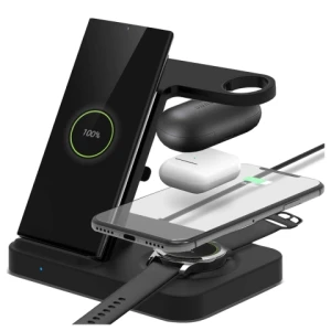 Ładowarka indukcyjna Qi 15W do iPhone Apple Watch AirPods bezprzewodowa 3w1 Stacja dokująca Czarna