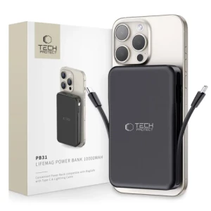 Powerbank magnetyczny z przewodem PB31 Lifemag Magsafe Power Bank 10000 mAh (Typ C + Lightning) Czarny