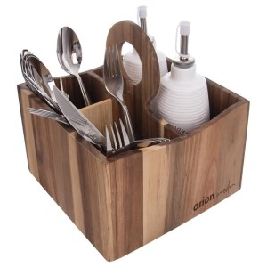 Stojak na sztućce, sosy i przyprawy drewniany WOODEN
