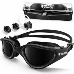 Czarne Okulary Pływackie na Basen ANTI-FOG Gogle POLARYZACJA Filtr UV +Etui