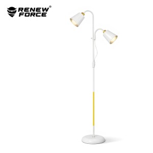 Lampa Stojąca PODŁOGOWA Biała Regulowana ZŁOTA 190cm 2 LAMPY E27 LED KLOSZE