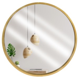 Lustro ścienne drewniane złote okrągłe 50 cm
