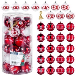 Bombki choinkowe nietłukące czerwone białe 6 cm 30 szt.