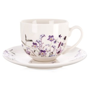 Filiżanka ze spodkiem porcelanowa kwiaty LOUKA 260 ml