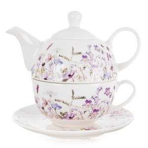 Dzbanek z filiżanką do herbaty porcelanowy kwiaty LOUKA 3 el.