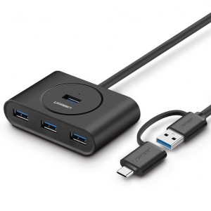 Hub USB UGREEN CR113 4-portowy OTG (czarny)
